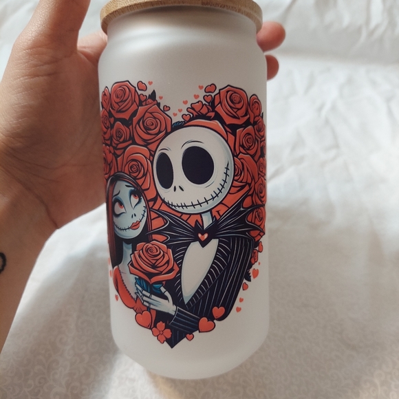 Frosted Glass Cup Jack And Sally - Picture 2 of 3